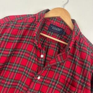 Collared Greens Button Down Shirt Red Plaid Cotton Long Sleeve Button Up Mens XL